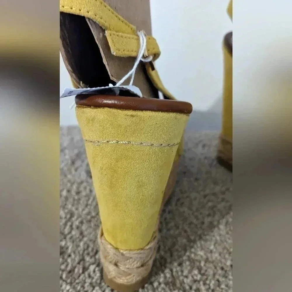 Yellow‎ Espadrille Platform Wedge Sandals Peep Toe Ankle Strap Summer Shoes 6.5